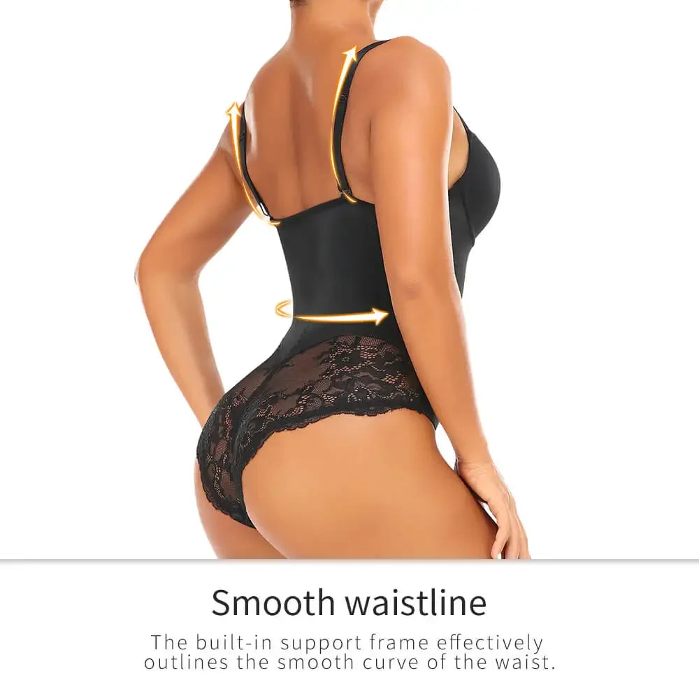 Fajas Colombianas Underwear Body Shapers Women Shapewear Bodysuit Sexy Lace Open Crotch Lingerie V-collar with Bras