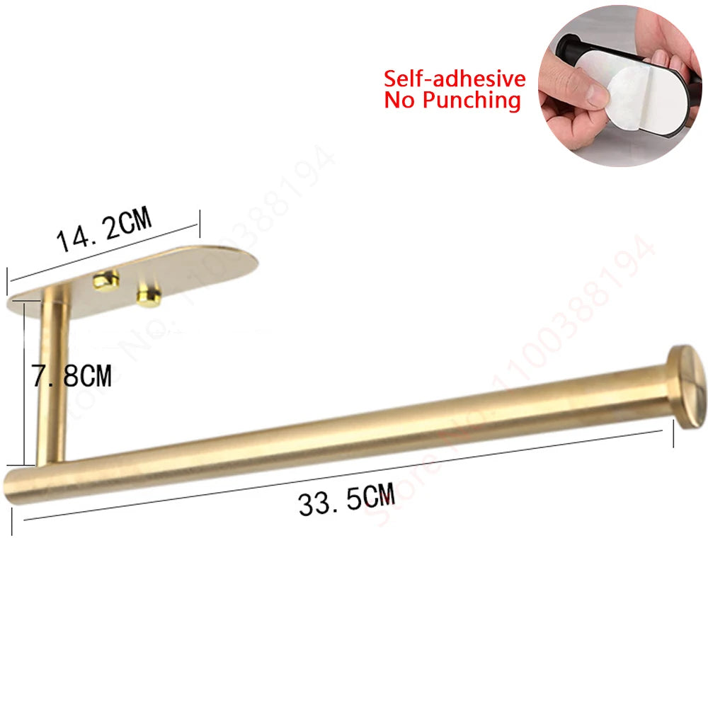 Stainless Steel Wall Mounted Toilet Roll Holder and Hooks Extended gold