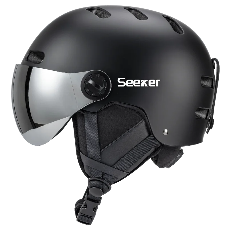 Seeker Ski Helmet with Goggles Winter Snow Helmet Outdoor Sports Alpine Skiing Skating Helmet Adult Men's and Women's Ski Helmet Black