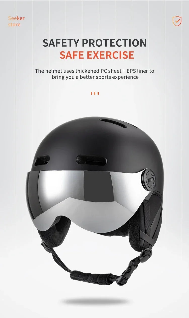Seeker Ski Helmet with Goggles Winter Snow Helmet Outdoor Sports Alpine Skiing Skating Helmet Adult Men's and Women's Ski Helmet