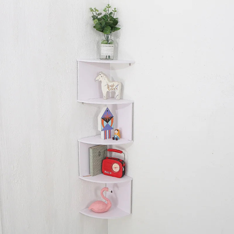 No Drill Wall Mounted Corner Shelf, 2 or 5 Tier, Black or White