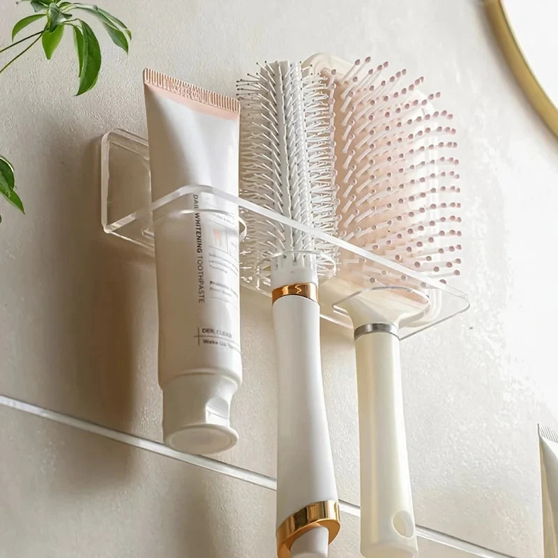 Clear Acrylic Wall-Mounted Bathroom Organizer – No-Drill Storage Rack for Hair Tools & Toiletries, Space-Saving Design