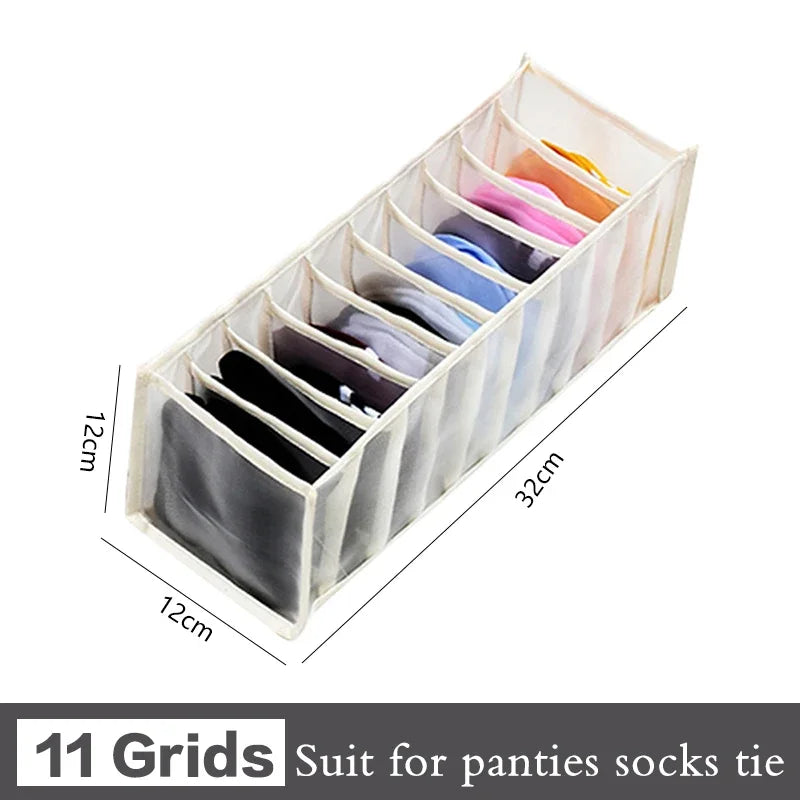Fabric Bra Drawer Organiser for Sports Bras Socks and Underwear 11grids-beige