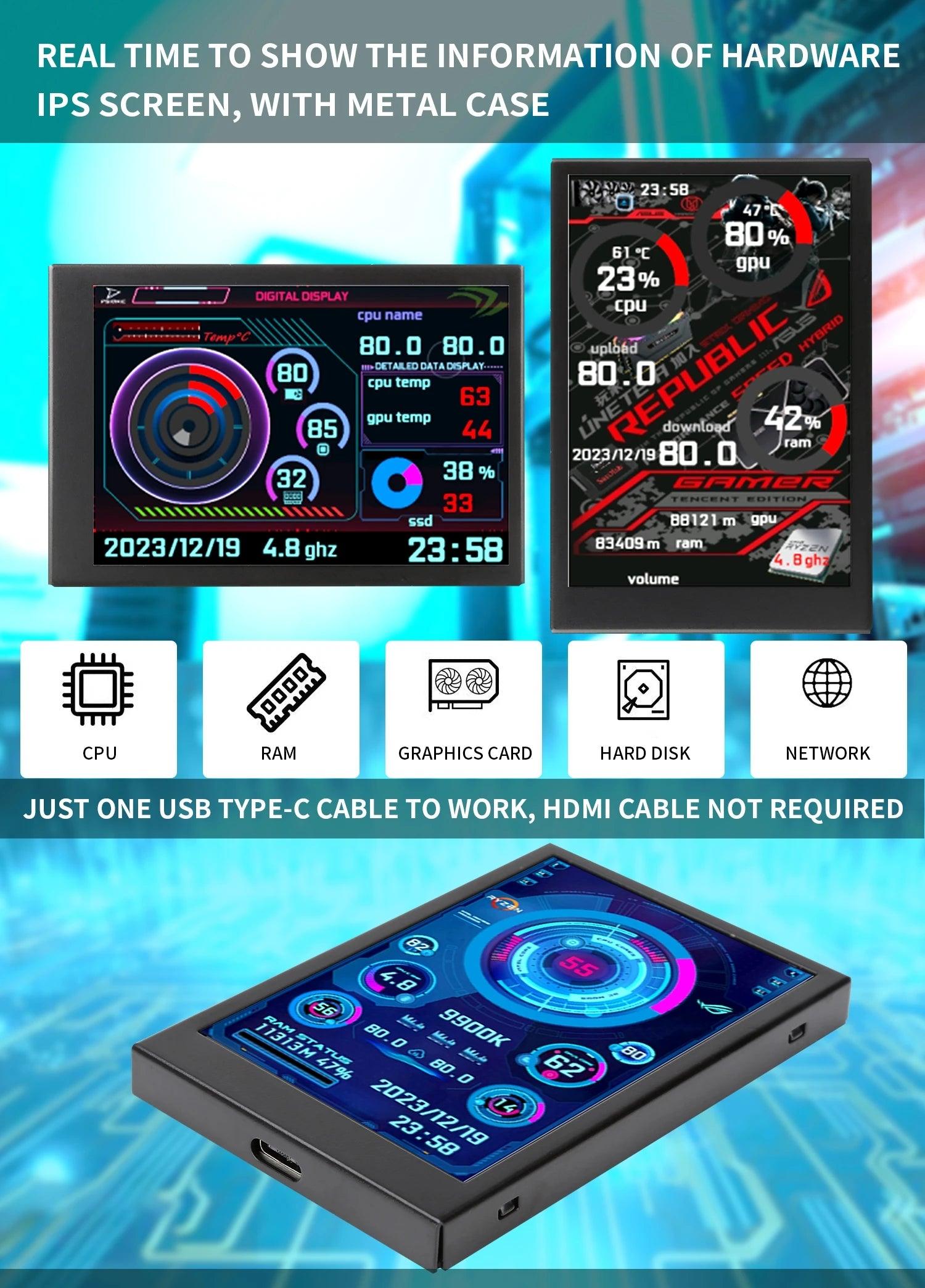 New 3.5" IPS USB-C PC Monitor – Real-Time CPU/GPU/HDD Stats – No AIDA64 Needed - Dicrodelights