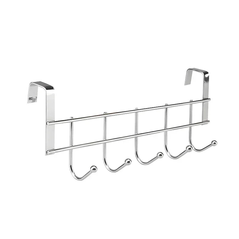 Five Hook Over Door Rack for Bedroom Accessory Storage Silver