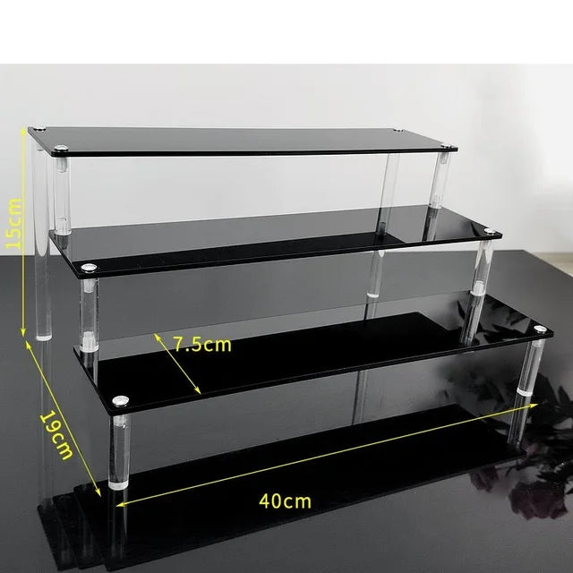 Display Riser Stand for Figures in Clear, Black or Wood Effect 3tier 40x7.5cm black