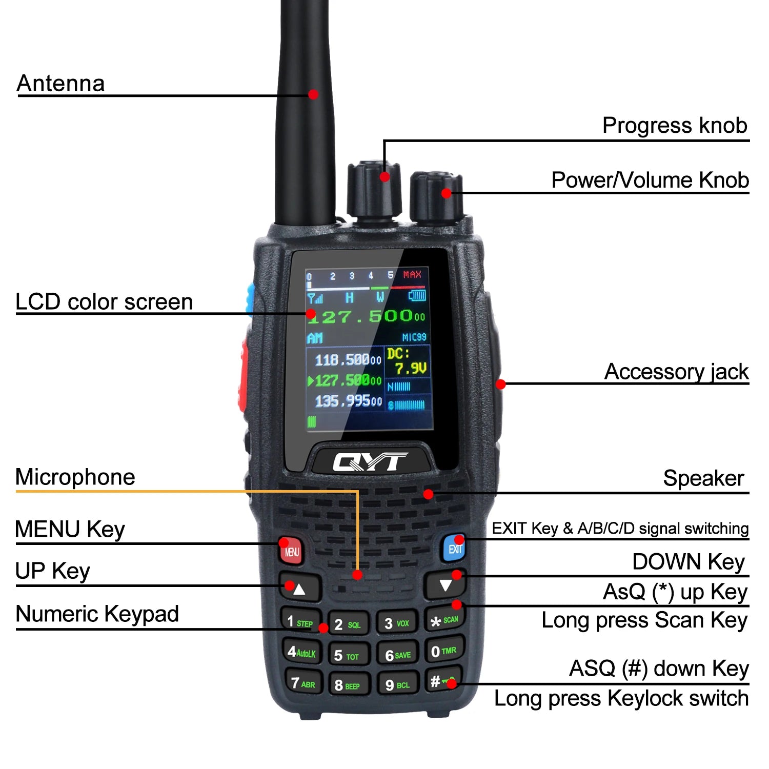 Air Band Transmitter Walkie Talkie Tx118.000-136.999MHz,Rx108.0000-136.999MHz 6W 200Ch W/NOAA Channels VOX QYT KT-A16 Radio