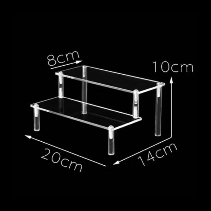 Tiered Display Stand with Clear or Wood Effect Shelves 2-20x8cm