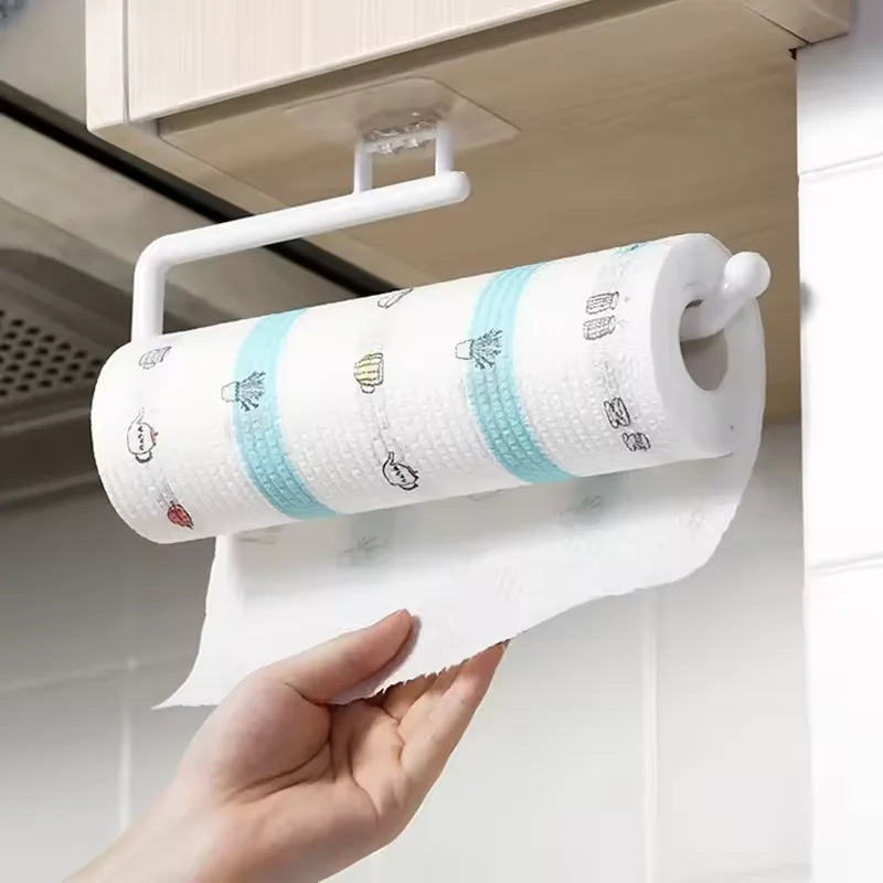 Plastic No Drill Kitchen Roll Holder in White for Wall Storage