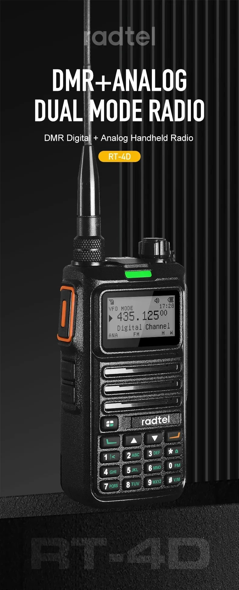 Radtel RT-4D DMR Radio Digital Walkie Talkie Dual Mode Analog Two Way Radio Dual Time Slot Ham Radio 1024 Channels - Dicrodelights