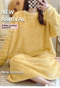 Warm Fleece Nightgown Women's Loose Comfortable Home Clothes plus Size Solid Color Simple Design Sleepwear Casual Outerwear