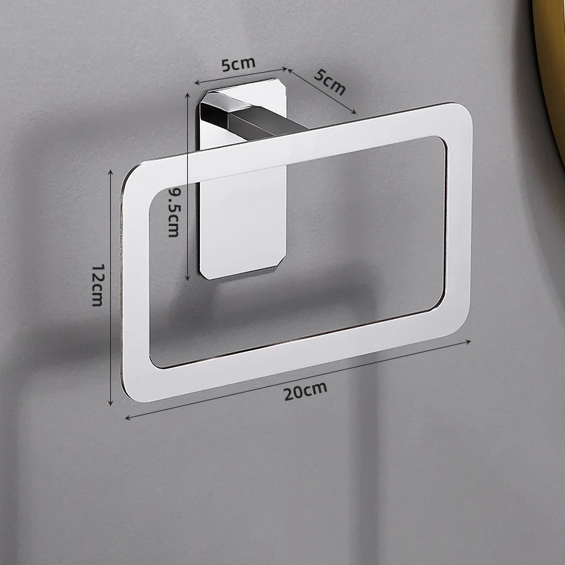No Drilling Matte Black Bright Sliver Stainless Steel Towel Bar Towel Ring Roll Paper Holder Robe Hook Bathroom Accessories Set Sliver Towel Ring