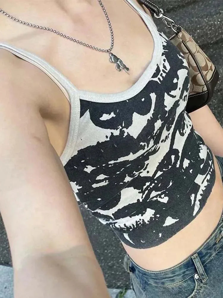 Y2K Crop Top Women – Gothic Print Harajuku Vest Tee