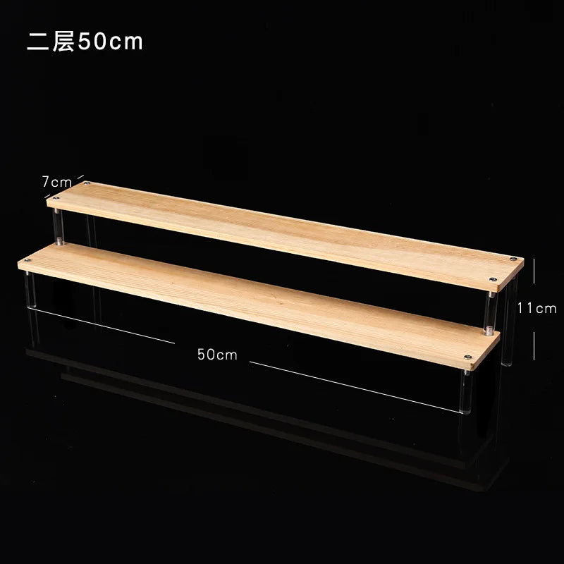 Tiered Display Stand for Figures with Clear or Wood Effect Shelves 2 tier 50x7cm
