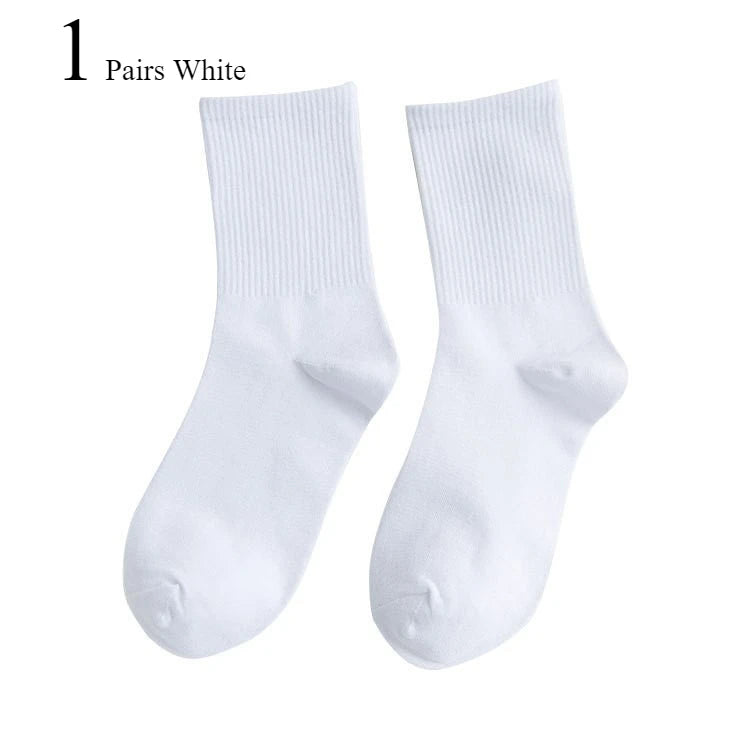 1/6 Pairs Women Mid-Tube Socks Solid Colour Autumn Winter Breathable Comfortable Sport Sweat Absorbent Man And Women's Socks 1 Pairs White One Size