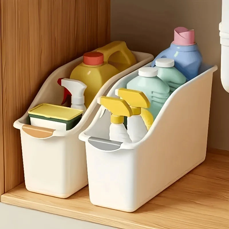 3-Piece Curved Design Storage Box - Heavy-Duty Plastic Organizer, Suitable for Organizing Under Sinks Food Cabinets and Cabinets
