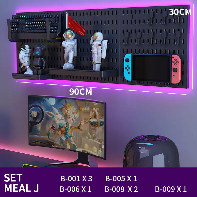 Gaming Room Pegboard Storage for Desk Accessories and Display Black SET J