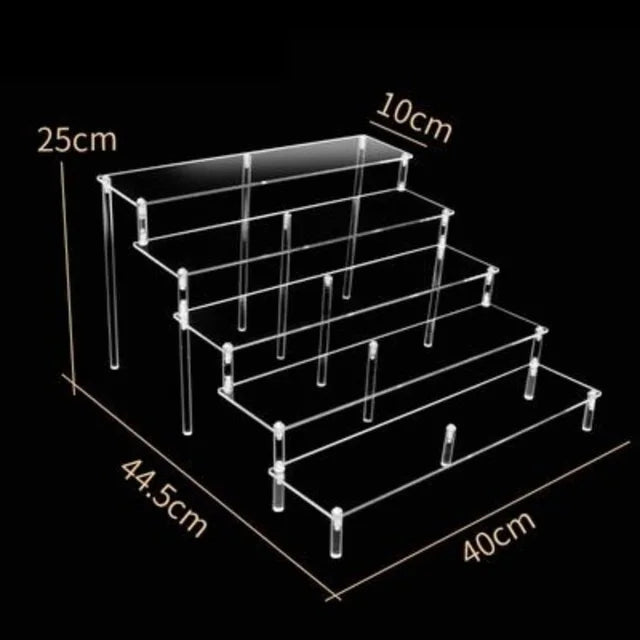 Display Riser Stand for Figures in Clear, Black or Wood Effect 5 tier 40x10cm firm