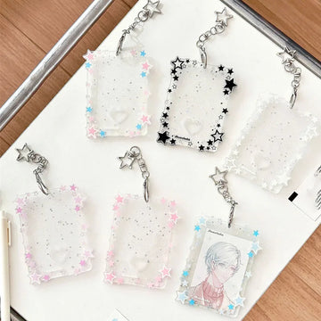 Kpop Photocard Holder with Star Border and Bag Charm Clip