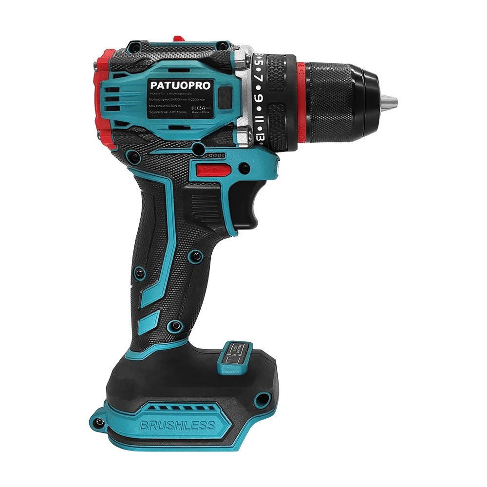 10mm Brushless 2-Speed Electric Drill Cordless Drill Screwdriver Metal Chuck Drill Power Tool For Makita 18V Battery（No Battery）