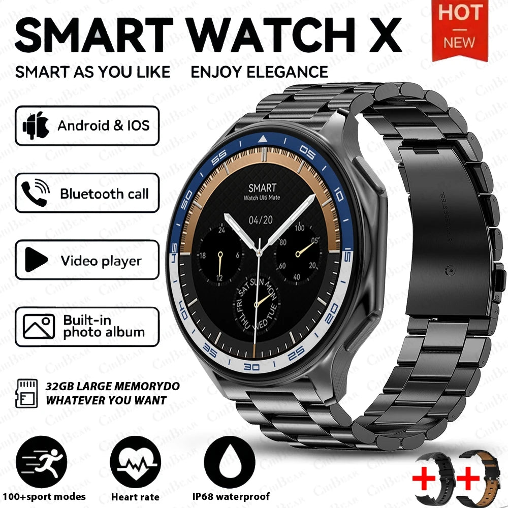 OPPO Watch X Bluetooth Call Smartwatch AMOLED HD Waterproof Men's Sports Watch 3D Visual Surround 4GB RAM Video Playback Watch black steel