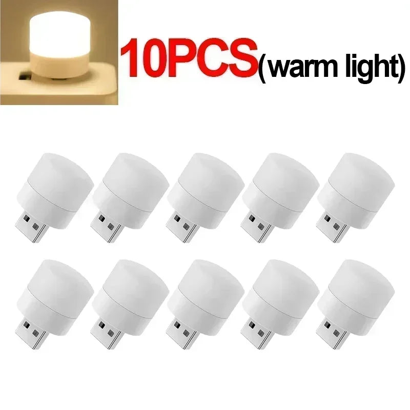 Mini USB LED Night Light for Desk and Bedside Ambient Lighting 10PCS-Warm