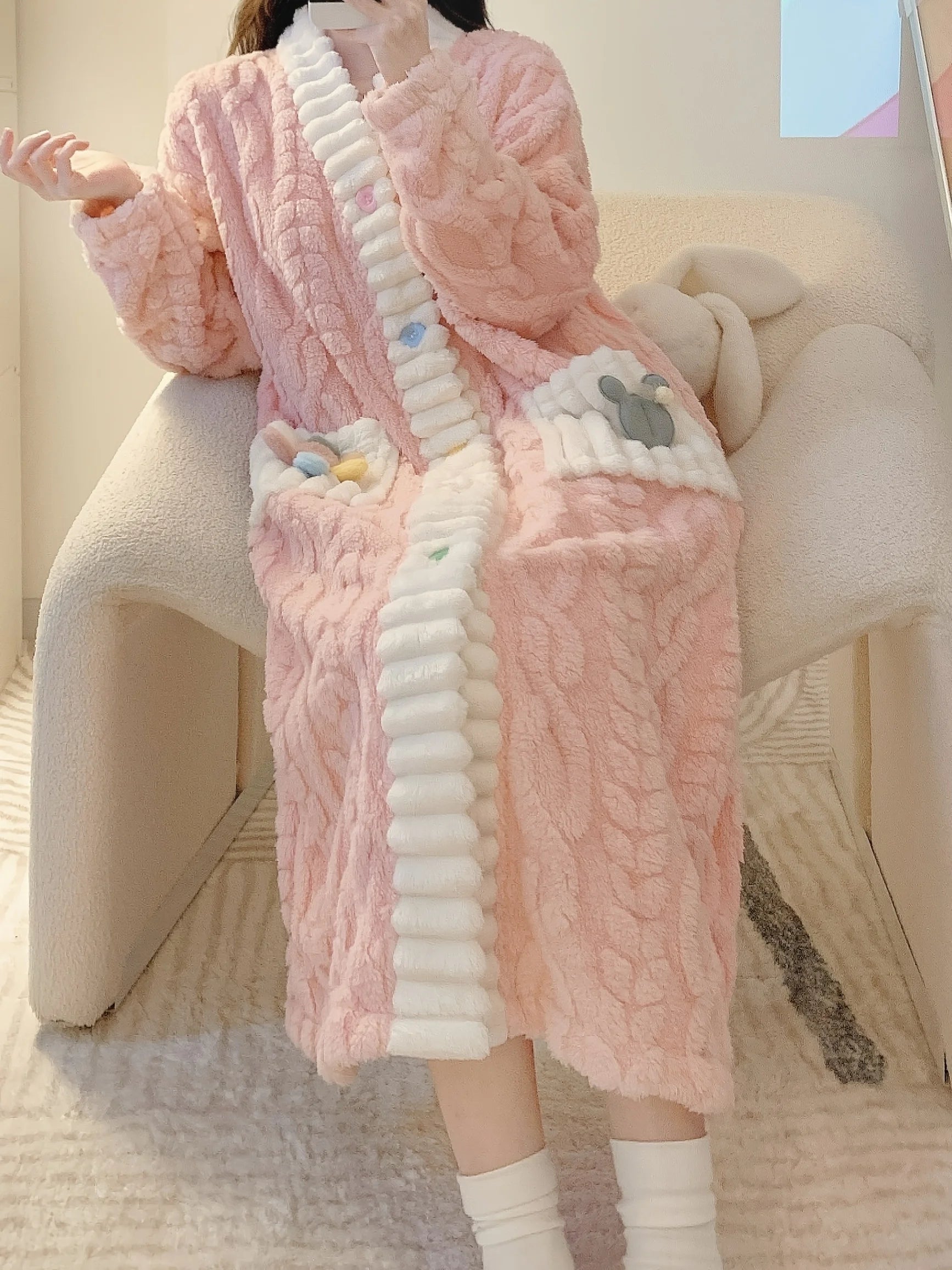 Cozy Plus Size Flannel Nightgown, Princess Style Long Sleeve with Pockets. Soft Pink for Fall/Winter. Shop Now!