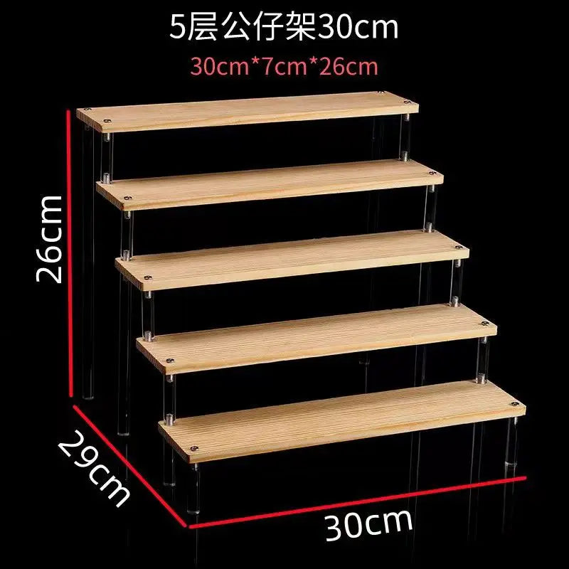 Tiered Display Stand with Clear or Wood Effect Shelves 5-30x7cm