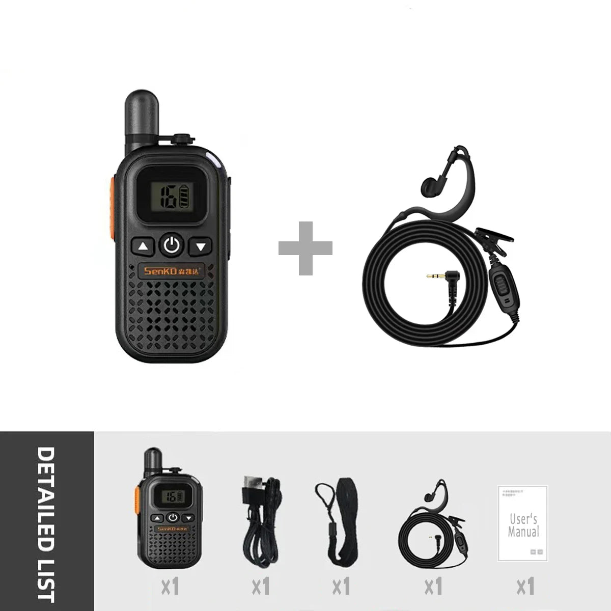 Mini walkie talkie Small and light 400-480MHz 16 channel headset Optional for restaurants, hotels and other service industries 1PCS Add headset