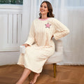 Women's Nightdress Winter Warm Nightgown Thicken Flannel Long Sleeved T-shirt Tops Soft Coral Fleece Pyjama Dress Home Clothing Beige