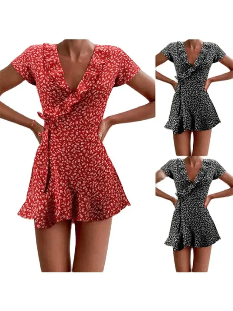 Floral Mini Dress Women – Sweet V-Neck A-Line Summer Dress