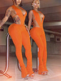 Nibber Fashion Women Tracksuit 2 Piece Set Deep V-Neck Sleeveless Bodysuit+Leggings Matching Streetwear Sexy Hipster Outfits Orange