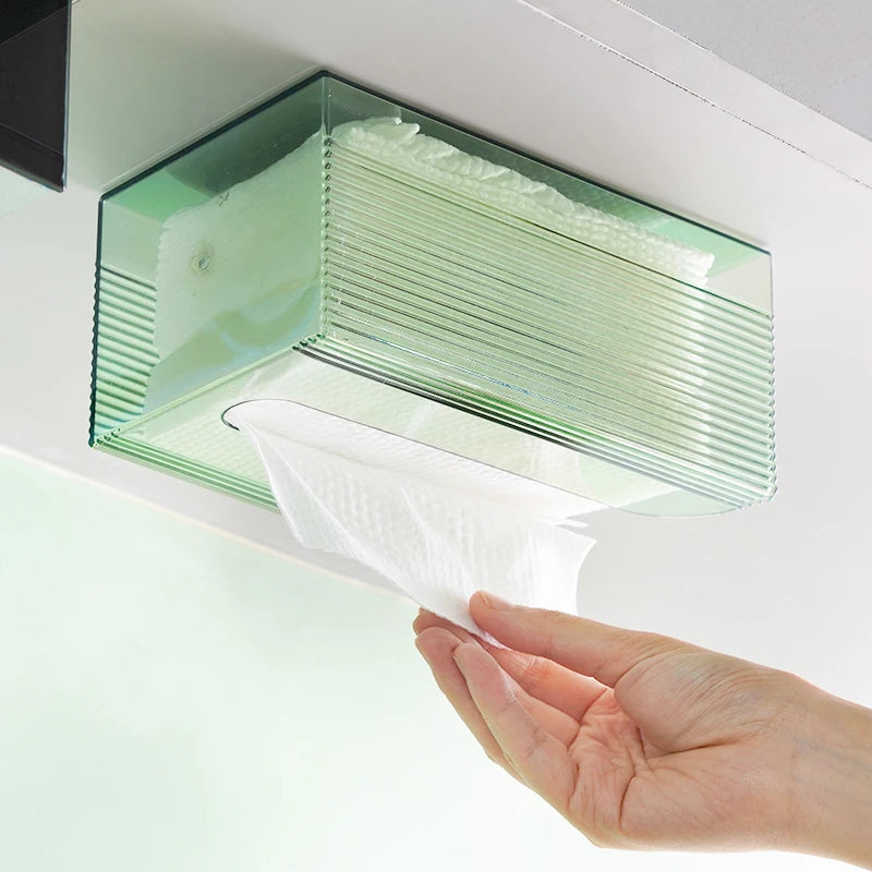 Acrylic Tissue Box Holder, Wall Mounted, Transparent, Multi-Functional Paper Towel Dispenser for Living Room And Bathroom light green