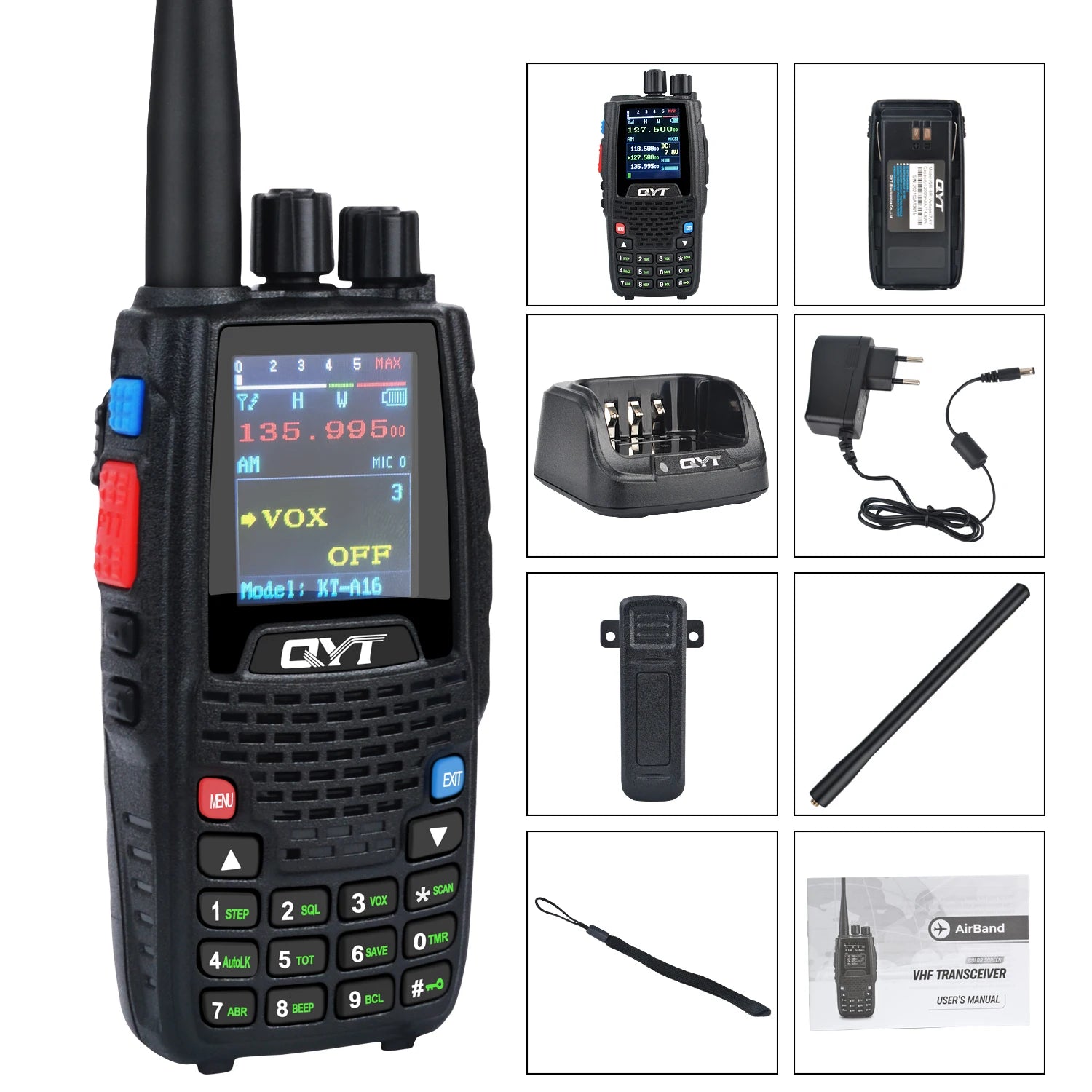 Air Band Transmitter Walkie Talkie Tx118.000-136.999MHz,Rx108.0000-136.999MHz 6W 200Ch W/NOAA Channels VOX QYT KT-A16 Radio