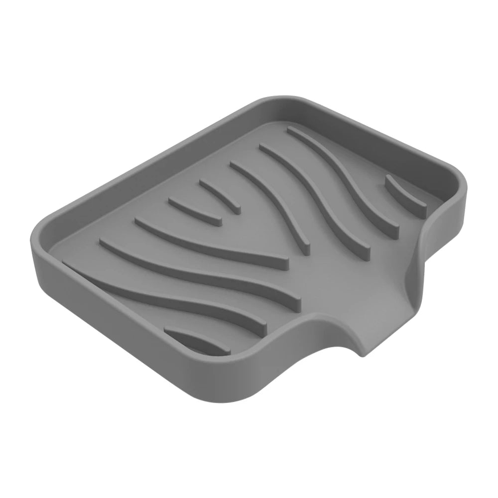 Self Draining Soap Bar Holder Silicone Kitchen Sink Soap Dish Sponge Tray Counter Caddy Organizer for Dish Soap Dispenser GRAY