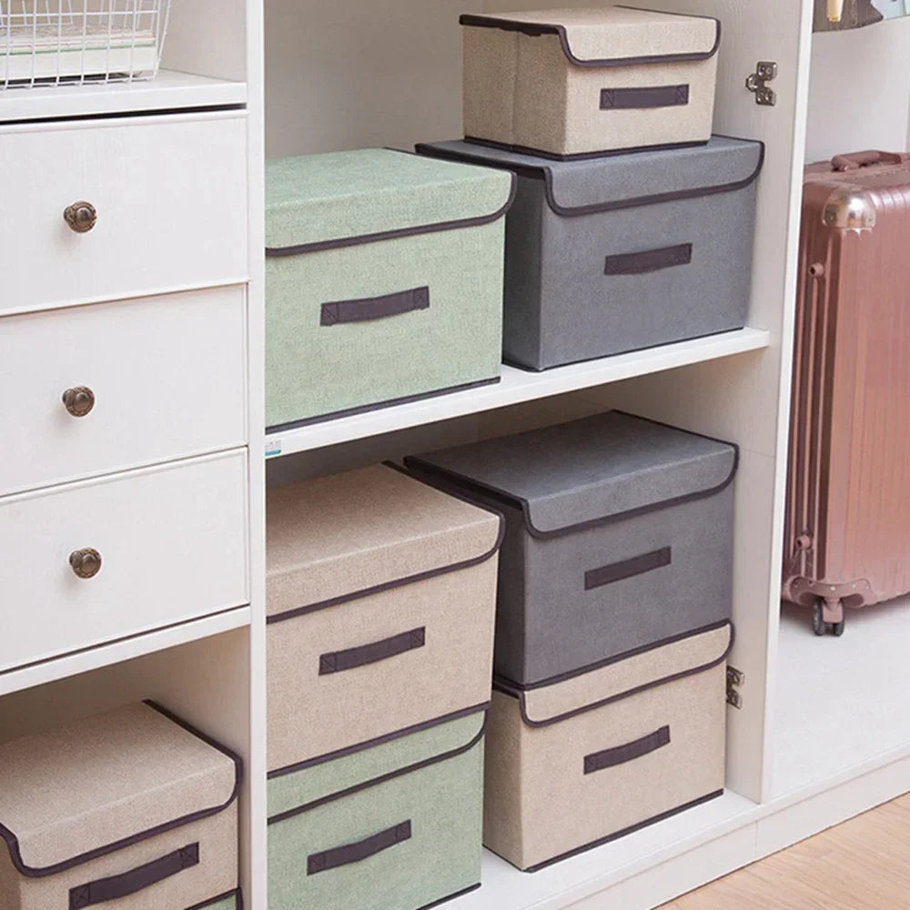 Fabric Wardrobe Storage Box With Lid for Clothes and Accessories