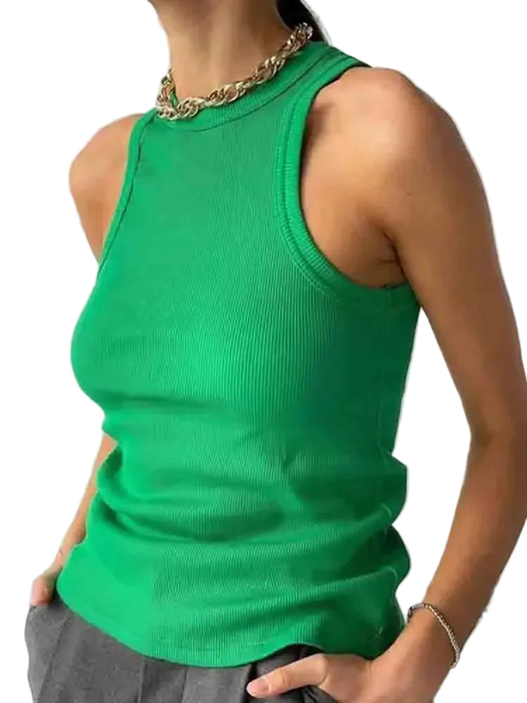 Ribbed Knit Tank Top Women – Sleeveless Summer Vest Top Green