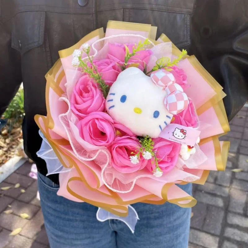 Kawaii Hello Kitty Cat Dolls With Artificial Flowers Creative Bouquet Christmas Valentine Birthday Graduation Gifts 53-30cm
