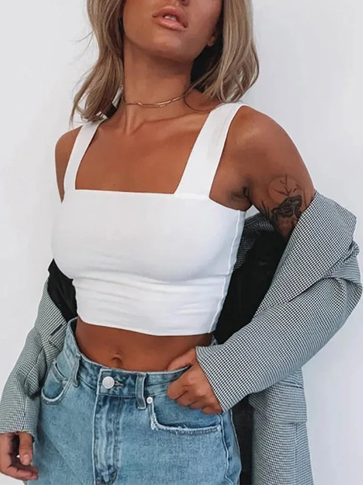 Women Backless Crop Top – Sleeveless Square Neck Tank