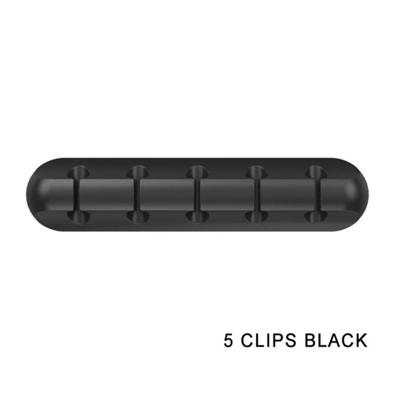 Self Adhesive Silicone Cable Holder for Desk Charging Leads black 5 Channel