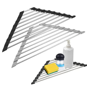 Roll-Up Corner Sink Rack for Draining and Kitchen Storage