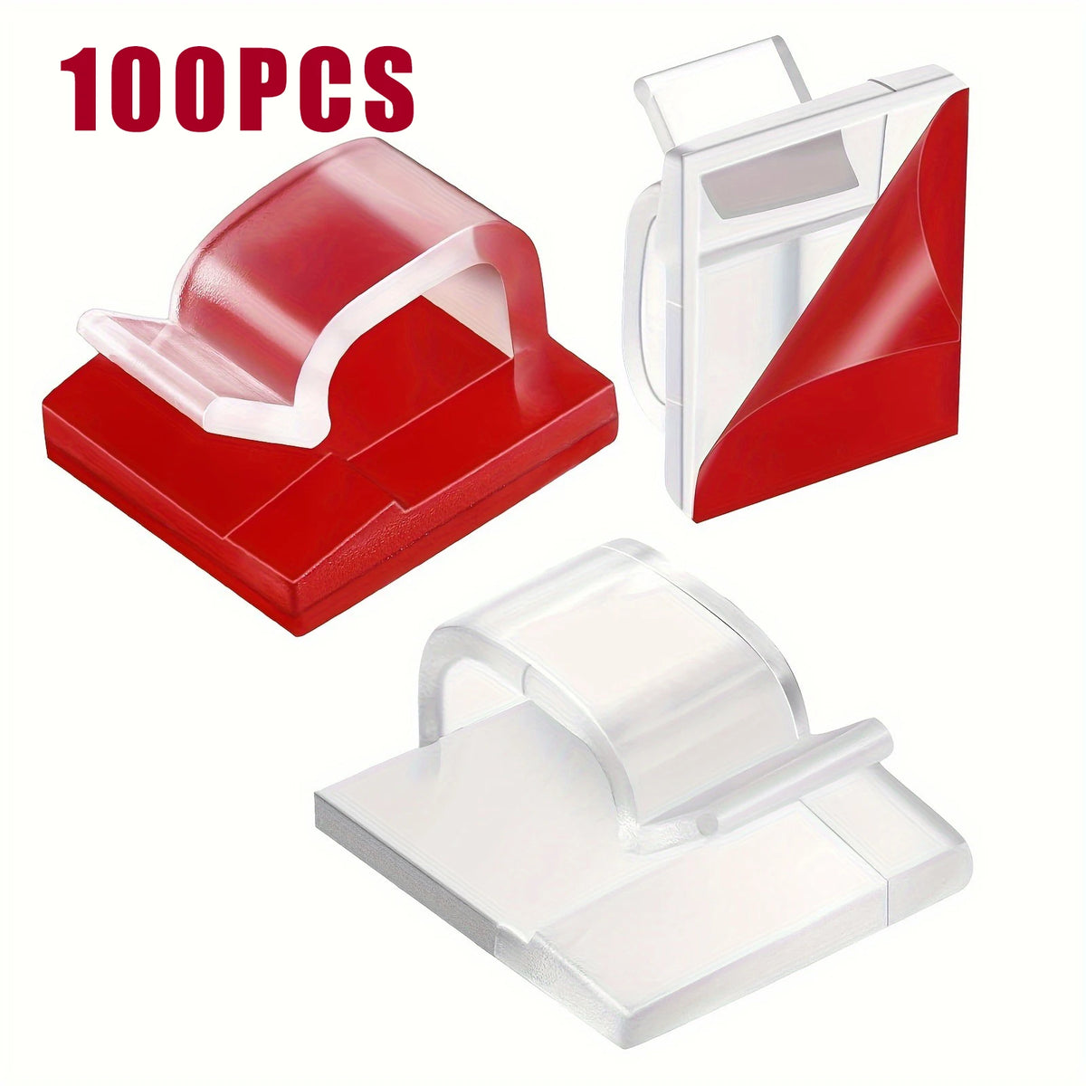 Adhesive Open Wire Clips for Home Office Desk Cable Routing 100PCS-Transparent
