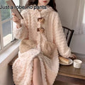 Women's Plush Hooded Pajama Dress Thickened Fleece Long Sleeve Nightgown Robe Winter Loungewear Home Bathroom Robe No Pants Bear head