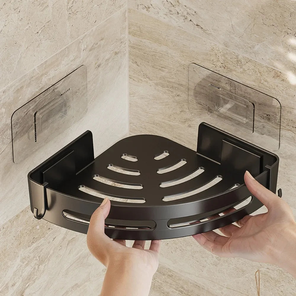 1/2/3pcs Plastic Bathroom Storage Rack Shampoo Holder Adhensive Shower Caddy Shelves Storage No Drill Shelf Corner Towel Shelves