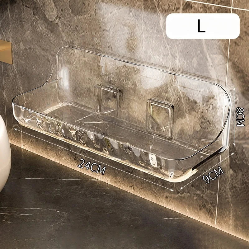 Clear Acrylic No Drill Toiletry Shelf with Raised Sides L