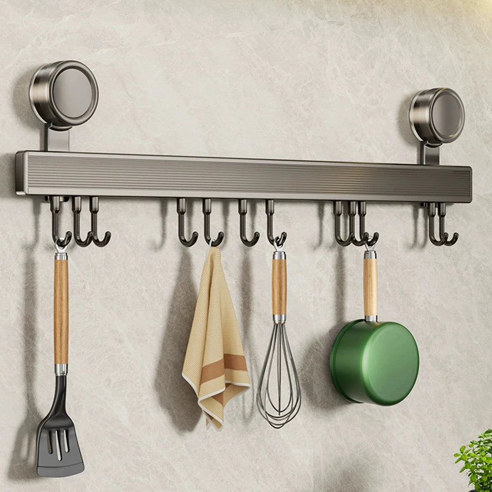 Kitchen Utensil Hook Rail with Movable Hooks for Wall Storage