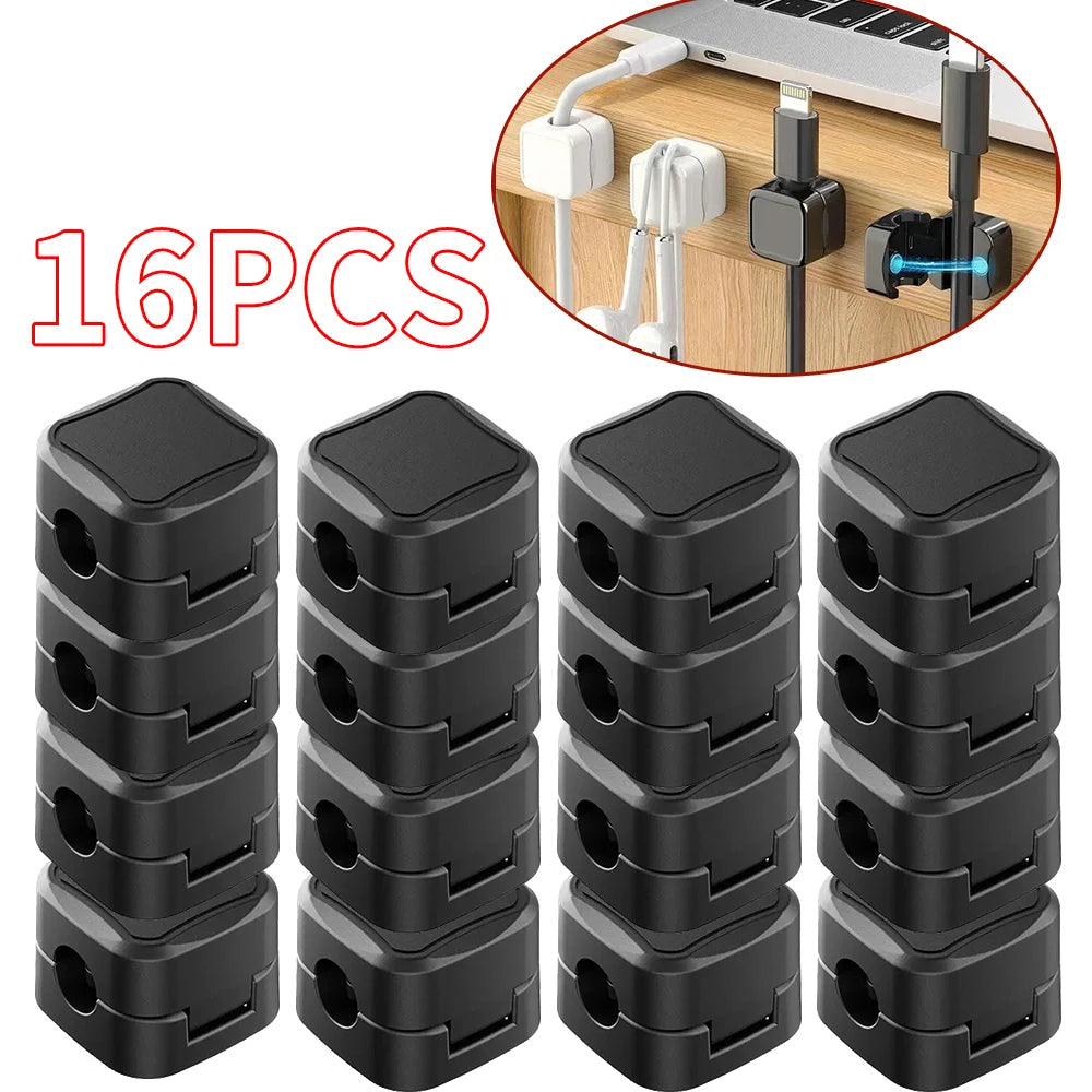 Magnetic Hinged Cable Clips for Desk Charging Lead Storage 16 BLACK