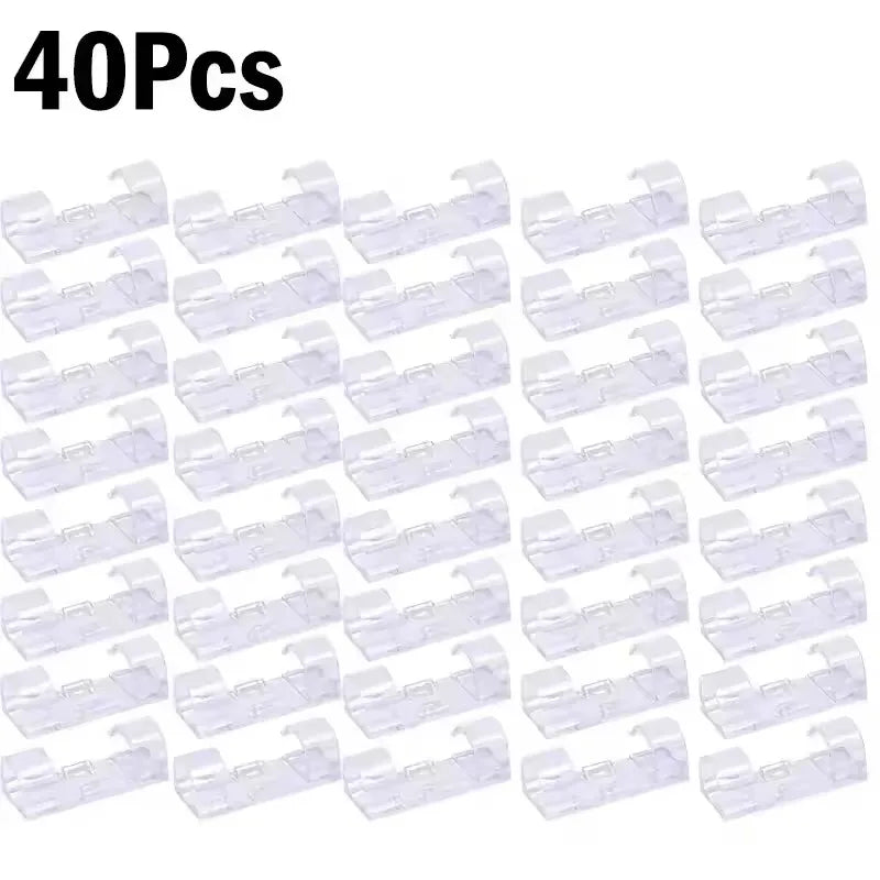 Self Adhesive Open Cable Clips for Desk Wire Routing 40X-Transparet