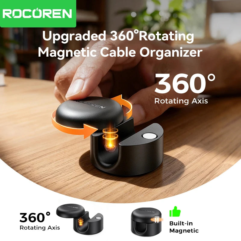 Rotating Magnetic Cable Clips for Desk Charging Leads