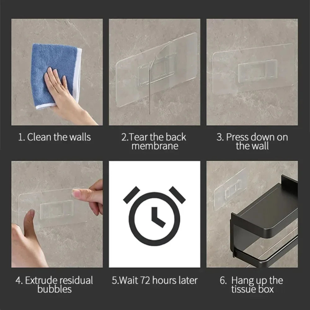 Plastic Adhesive Toilet Roll Holder with Phone Storage Shelf